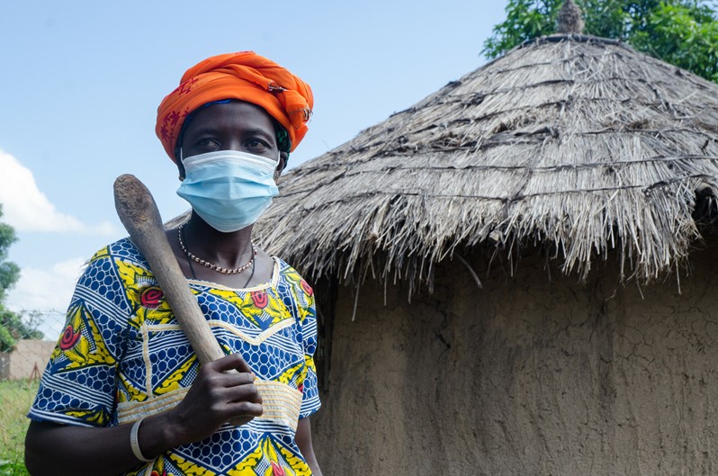 Anna Diarra, a woman taking part in the She Grows project, wearing a face mask to help prevent the spread of Covid-19.
