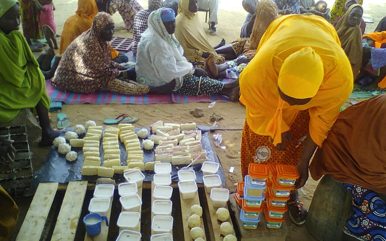 Women's enterprise group in Niger making soap to sell.